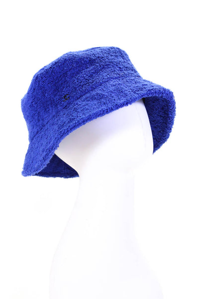 Chanel Womens Solid Blue Cotton Terry Bucket Hat Size M