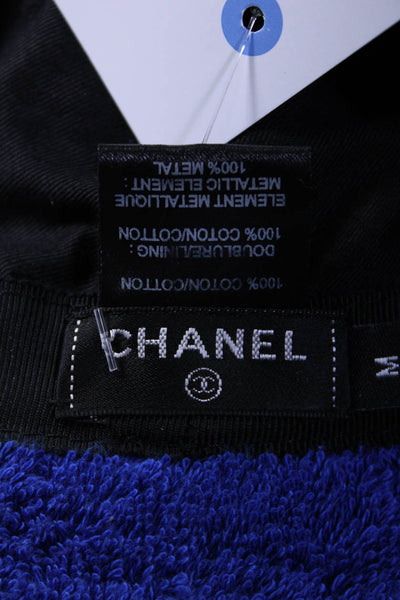 Chanel Womens Solid Blue Cotton Terry Bucket Hat Size M