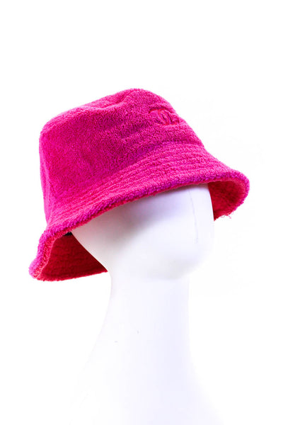 Chanel Womens Bright Pink Cotton Terry Bucket Hat Size M