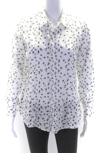 Nili Lotan Womens Floral Button Down Shirt White Black Size Extra Small