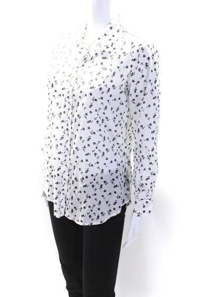 Nili Lotan Womens Floral Button Down Shirt White Black Size Extra Small