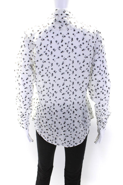 Nili Lotan Womens Floral Button Down Shirt White Black Size Extra Small