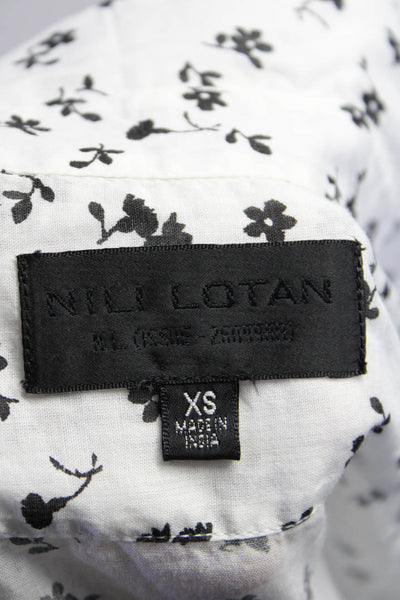 Nili Lotan Womens Floral Button Down Shirt White Black Size Extra Small