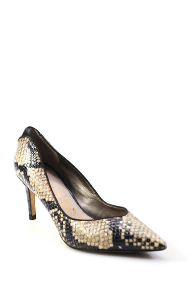 Sam Edelman Womens Stiletto Snakeskin Printed Pumps Brown Black Leather Size 8.5