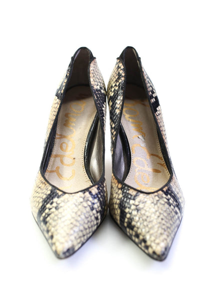 Sam Edelman Womens Stiletto Snakeskin Printed Pumps Brown Black Leather Size 8.5