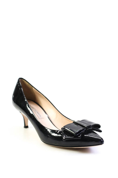 Roberto Festa Womens Stiletto Pointed Bow Patent Leather Pumps Black Size 38.5