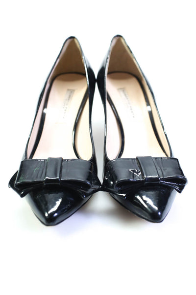 Roberto Festa Womens Stiletto Pointed Bow Patent Leather Pumps Black Size 38.5