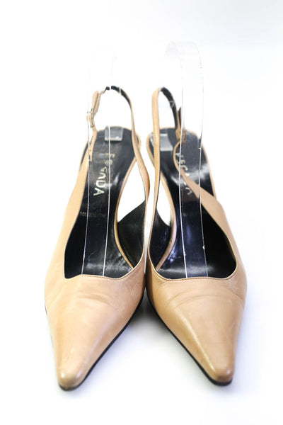 Escada Womens Stiletto Pointed Toe Slingback Pumps Brown Leather Size 38.5