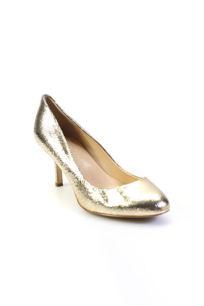 Kate Spade New York Womens Stiletto Cracked Metallic Pumps Gold Leather Size 8M