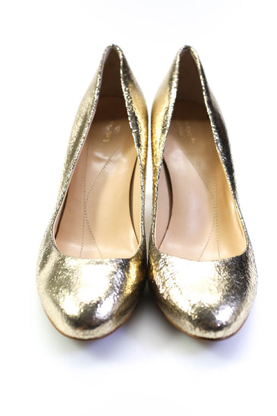 Kate Spade New York Womens Stiletto Cracked Metallic Pumps Gold Leather Size 8M