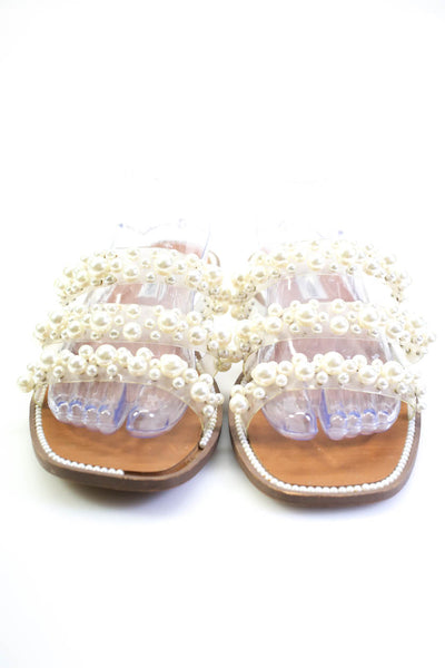 Steve Madden Womens Faux Pearl Beaded Strappy Slides Sandals White Size 11