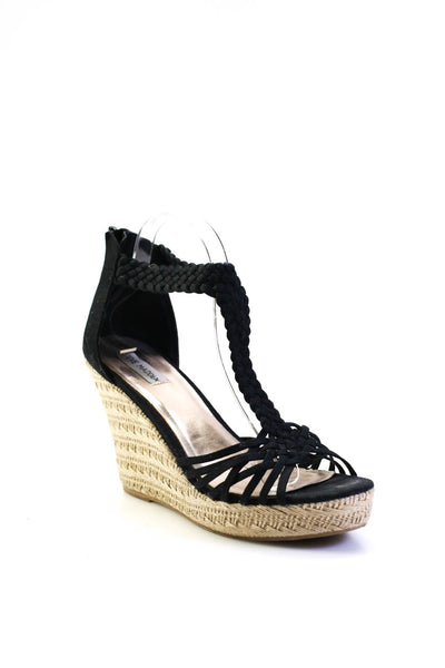 Steve Madden Womens Rise Braided Canvas Espadrille Wedge Sandals Black Size 10