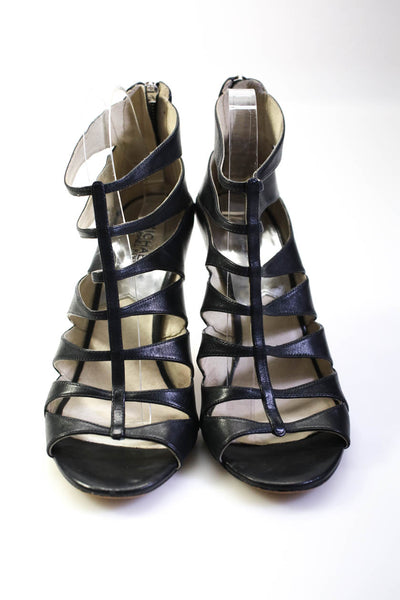 Michael Michael Kors Womens Strappy Caged Stiletto Sandals Black Leather Size 10