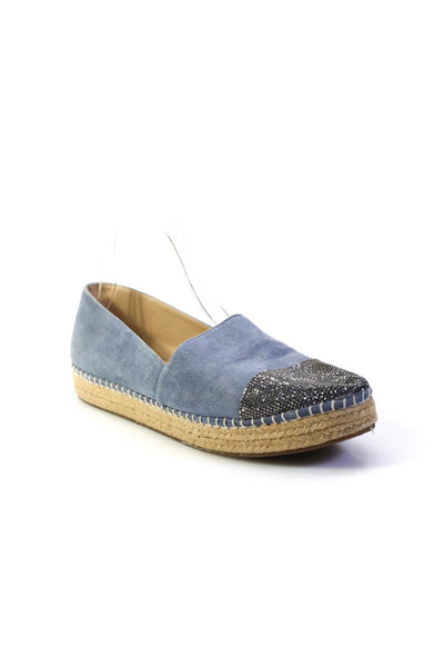 Steve Madden Womens Pulsse Rhinestone Cap Toe Espadrilles Blue Suede Size 10