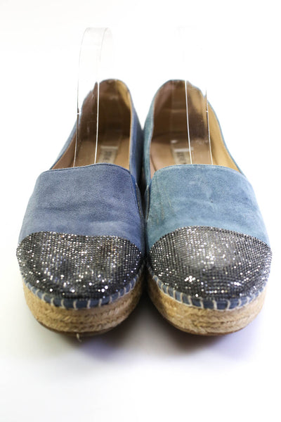 Steve Madden Womens Pulsse Rhinestone Cap Toe Espadrilles Blue Suede Size 10