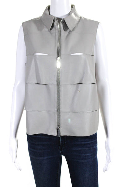 Worth Womens Leather Double Zip Collared Cutout Vest Gray Size M