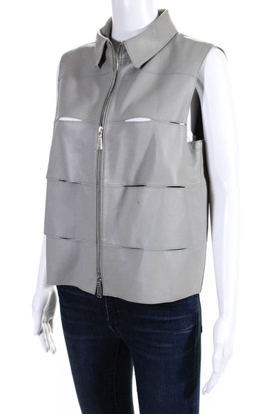 Worth Womens Leather Double Zip Collared Cutout Vest Gray Size M