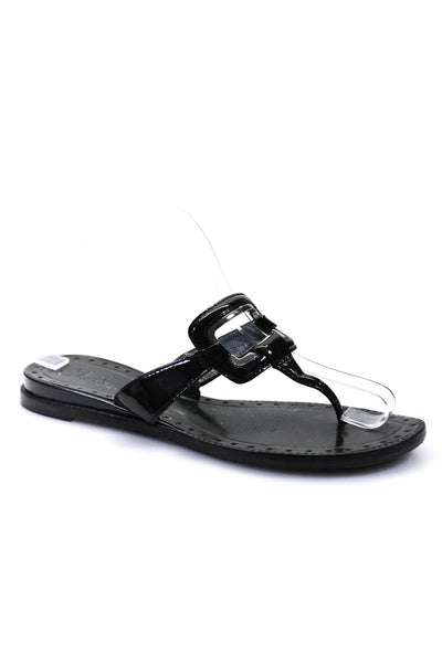 Cole Haan Womens Patent Leather Slip On Thong Sandals Black Size 8