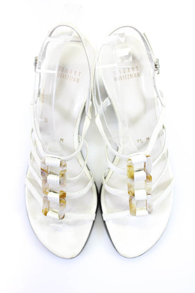 Stuart Weitzman Womens Leather Strappy Open Toe Slingback Sandals White Size 7.5