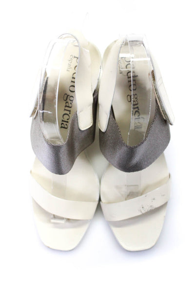 Pedro Garcia Womens Leather Peep Toe Hook Pile Tape Sandals White Size 8