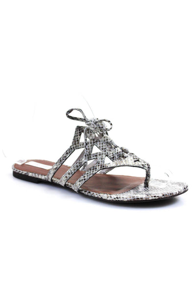 Cole Haan Womens Metallic Snakeskin Print Strappy Slip On Sandals Silver Size 8