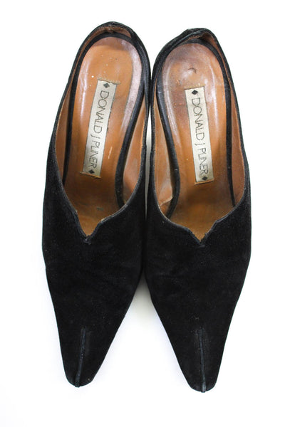 Donald J Pliner Womens Suede Pointed Toe Slip-On Block Heels Mules Black Size 8