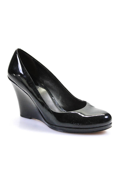 Cole Haan Womens Patent Leather Round Toe Slip-On Wedge Heels Black Size 7.5