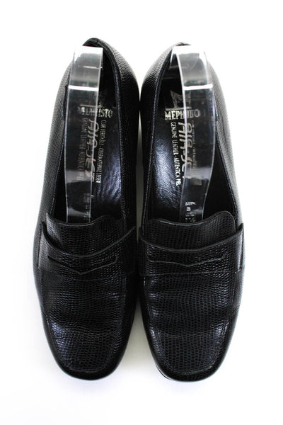 Mephisto Womens Patent Leather Animal Print Slip-On Walking Shoes Black Size 8