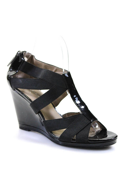 Donald J Pliner Womens Elastic Strappy Open Toe Zipped Wedge Heels Black Size 8