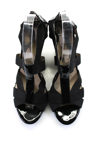 Donald J Pliner Womens Elastic Strappy Open Toe Zipped Wedge Heels Black Size 8