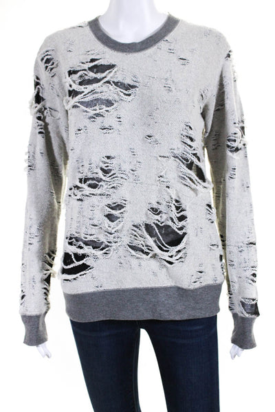 IRO Womens Kismet Distressed Terry Reversed Crew Neck Sweatshirt Black Gray XS