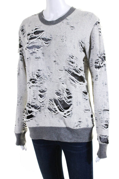 IRO Womens Kismet Distressed Terry Reversed Crew Neck Sweatshirt Black Gray XS