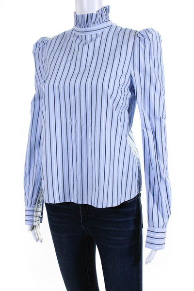 Frame Womens Long Sleeve Frill Neck Stripe Poplin Top Blouse Blue Size XS