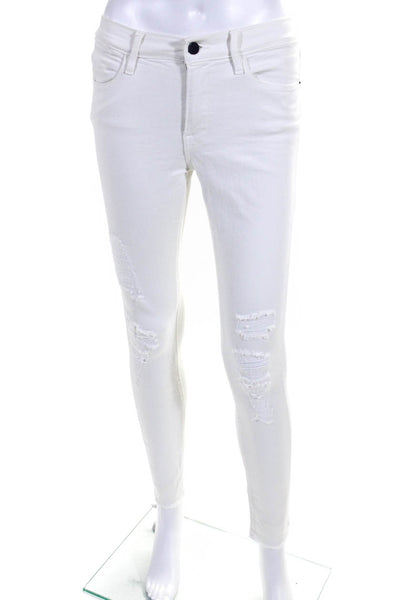 Frame Womens High Waist Ankle Distressed Skinny Jeans Pants White Size 27