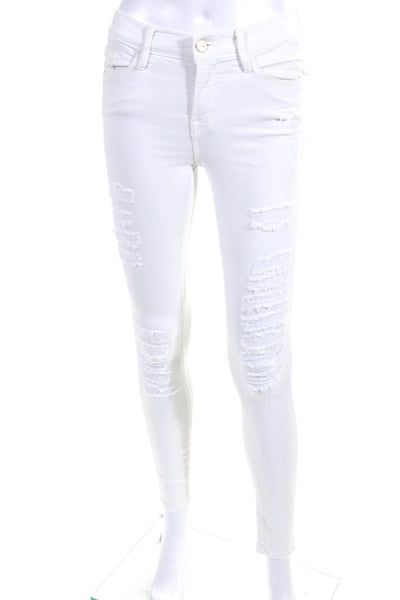 Frame Womens High Waist Distressed Ankle Skinny Jeans Pants White Size 26