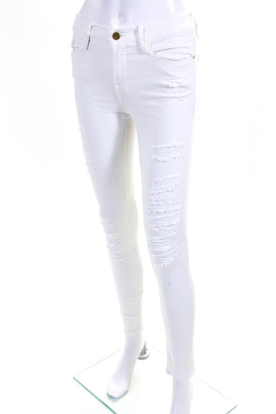 Frame Womens High Waist Distressed Ankle Skinny Jeans Pants White Size 26