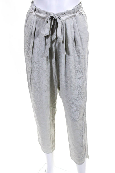 Ramy Brook Womens Satin Trim Drawstring Jacquard Cropped Pants Gray Size Medium