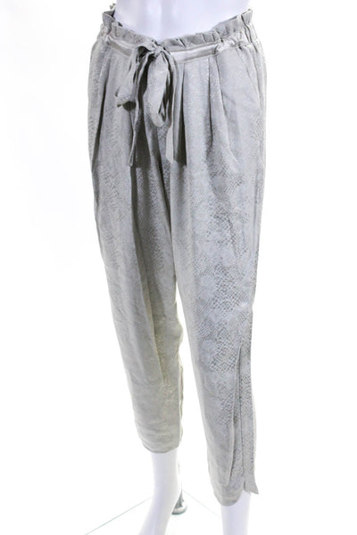 Ramy Brook Womens Satin Trim Drawstring Jacquard Cropped Pants Gray Size Medium