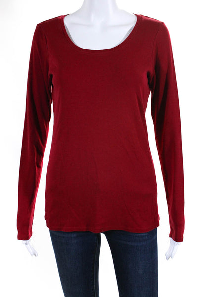 Eileen Fisher Womens Long Sleeve Scoop Neck Tee Shirt Red Cotton Size Small