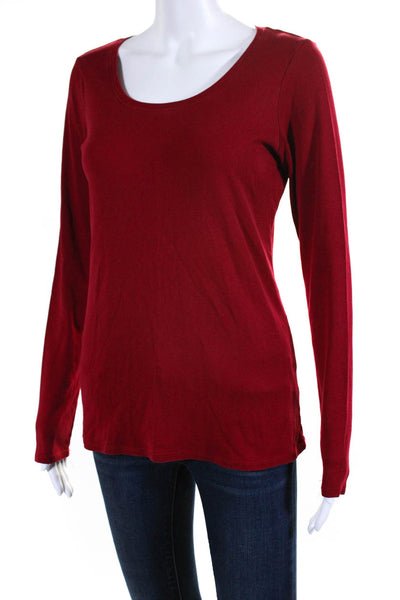 Eileen Fisher Womens Long Sleeve Scoop Neck Tee Shirt Red Cotton Size Small