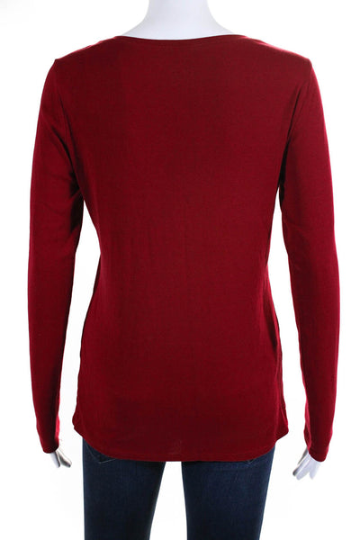 Eileen Fisher Womens Long Sleeve Scoop Neck Tee Shirt Red Cotton Size Small