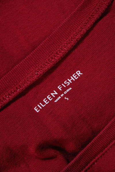 Eileen Fisher Womens Long Sleeve Scoop Neck Tee Shirt Red Cotton Size Small