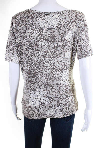 St. John Womens Short Sleeve V Neck Printed Knit Shirt Brown White Size Large