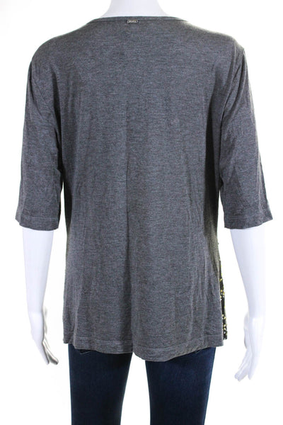 St. John Womens Short Sleeve Crystal Studded Tee Shirt Gray Size Large