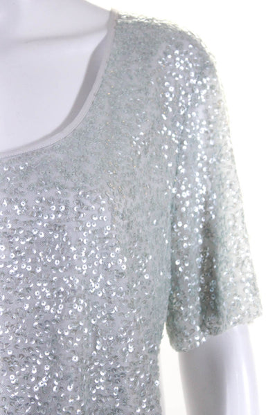 St. John Womens Short Sleeve Sequin Knit Scoop Neck Shier Gray Size 10