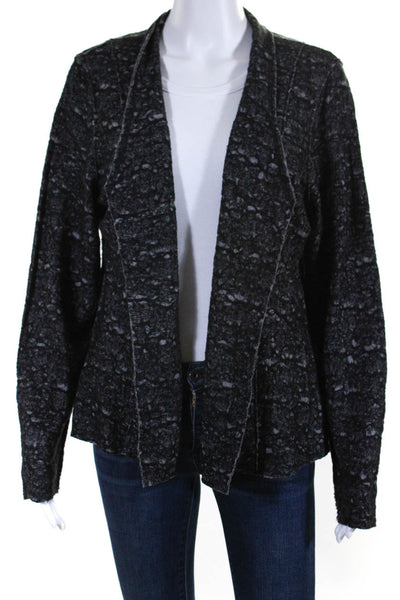 Eileen Fisher Womens Long Sleeve Open Front Knit Jacket Gray Black Size Large