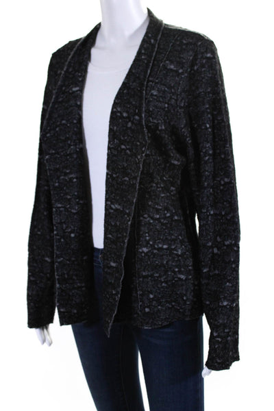 Eileen Fisher Womens Long Sleeve Open Front Knit Jacket Gray Black Size Large