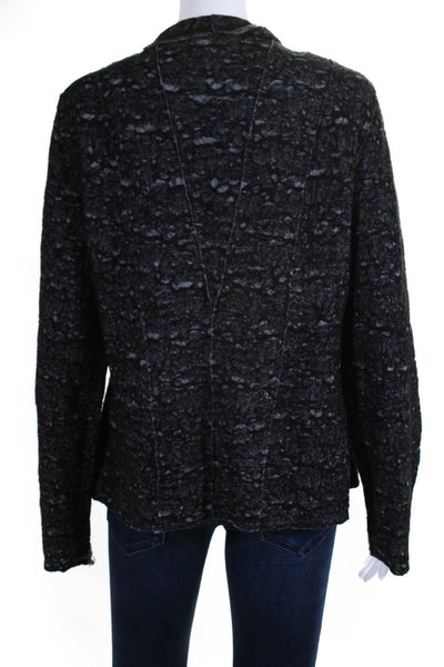 Eileen Fisher Womens Long Sleeve Open Front Knit Jacket Gray Black Size Large