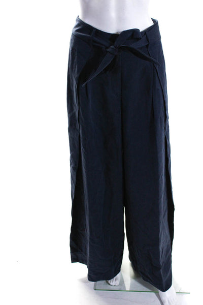 Me + Em Womens High Rise Belted Waist Wide Leg Trousers Pants Navy Blue Size 4