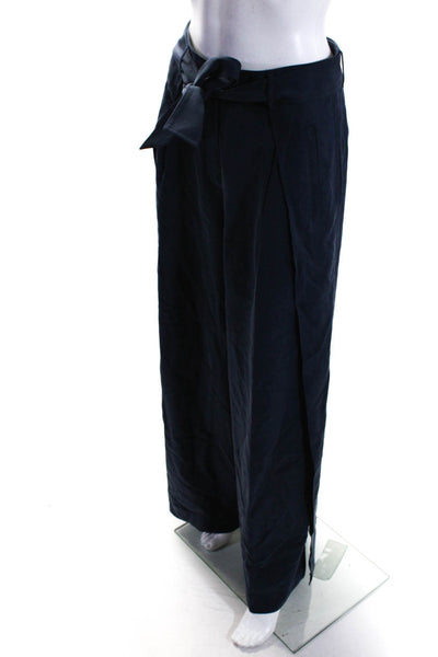 Me + Em Womens High Rise Belted Waist Wide Leg Trousers Pants Navy Blue Size 4